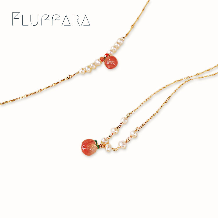 Peach - 6 Pearls - 14K Gold Necklace