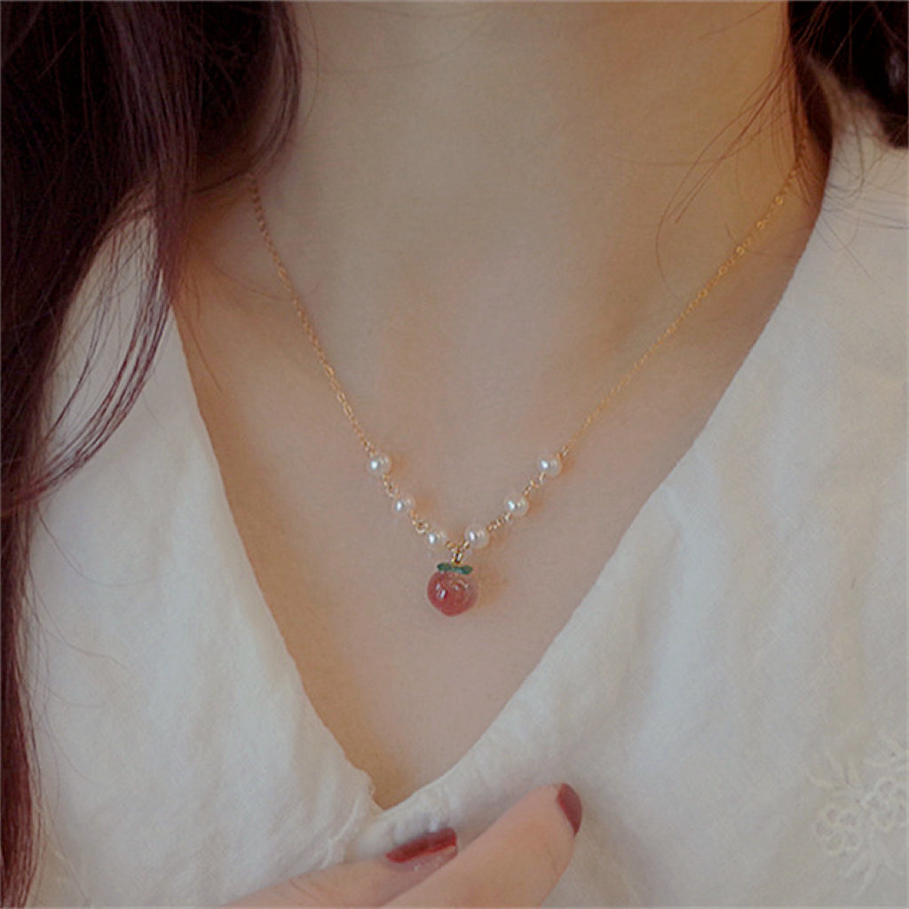 Peach - 6 Pearls - 14K Gold Necklace