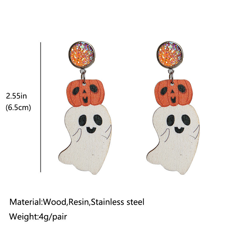 [Halloween] Pumpkin - Ghost - Wooden Earring