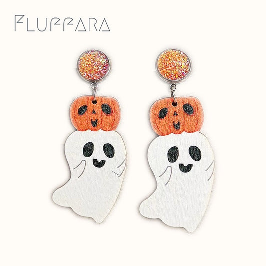 [Halloween] Pumpkin - Ghost - Wooden Earring